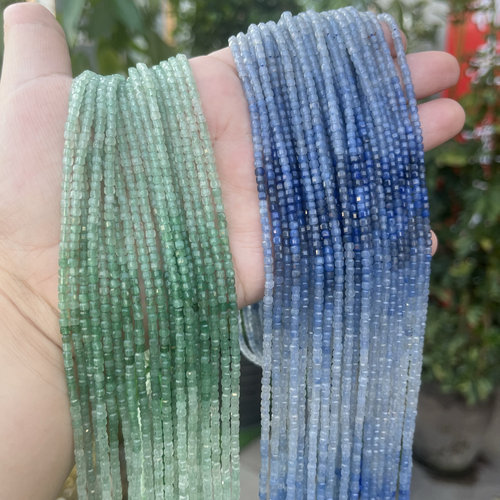 2.5mm天然石渐变蓝东陵方糖散珠半成品diy项链手链配珠饰品串珠