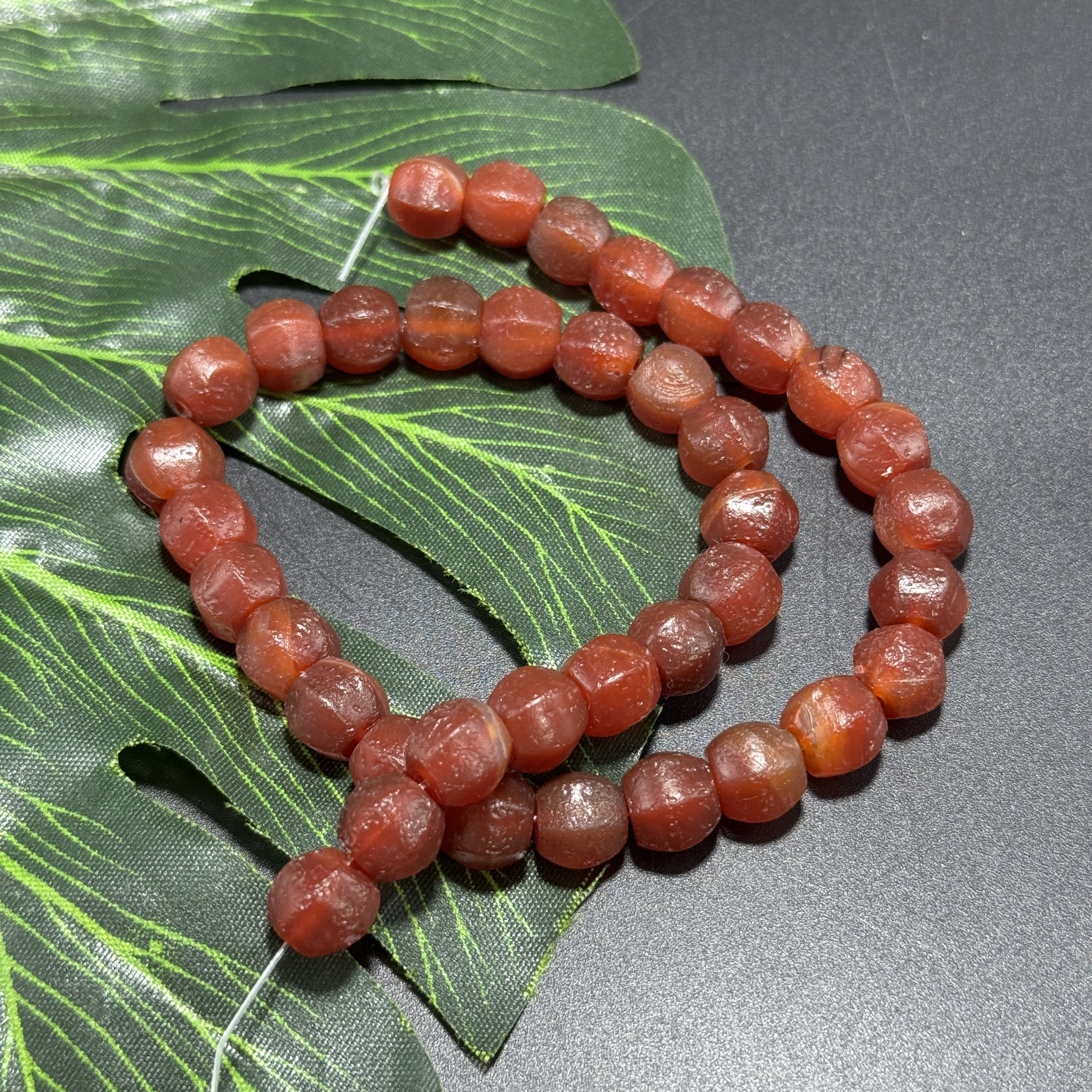 11mm多棱哑光红肉老玛瑙脑瓜珠散珠半成品一条38厘米DIY串珠项链
