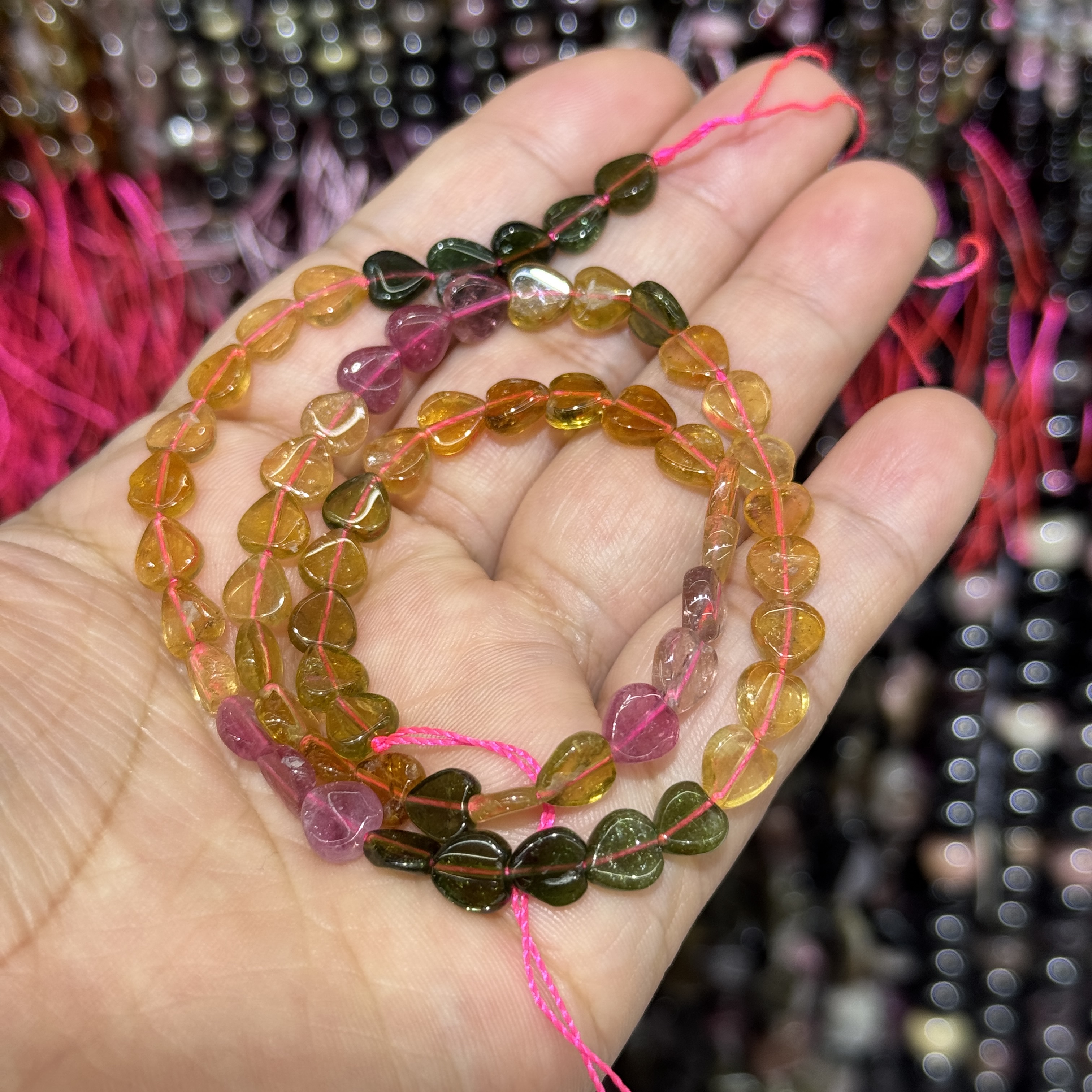 6mm渐变色爱心桃心润透款碧玺散珠半成品DIY项链手链公主链38cm