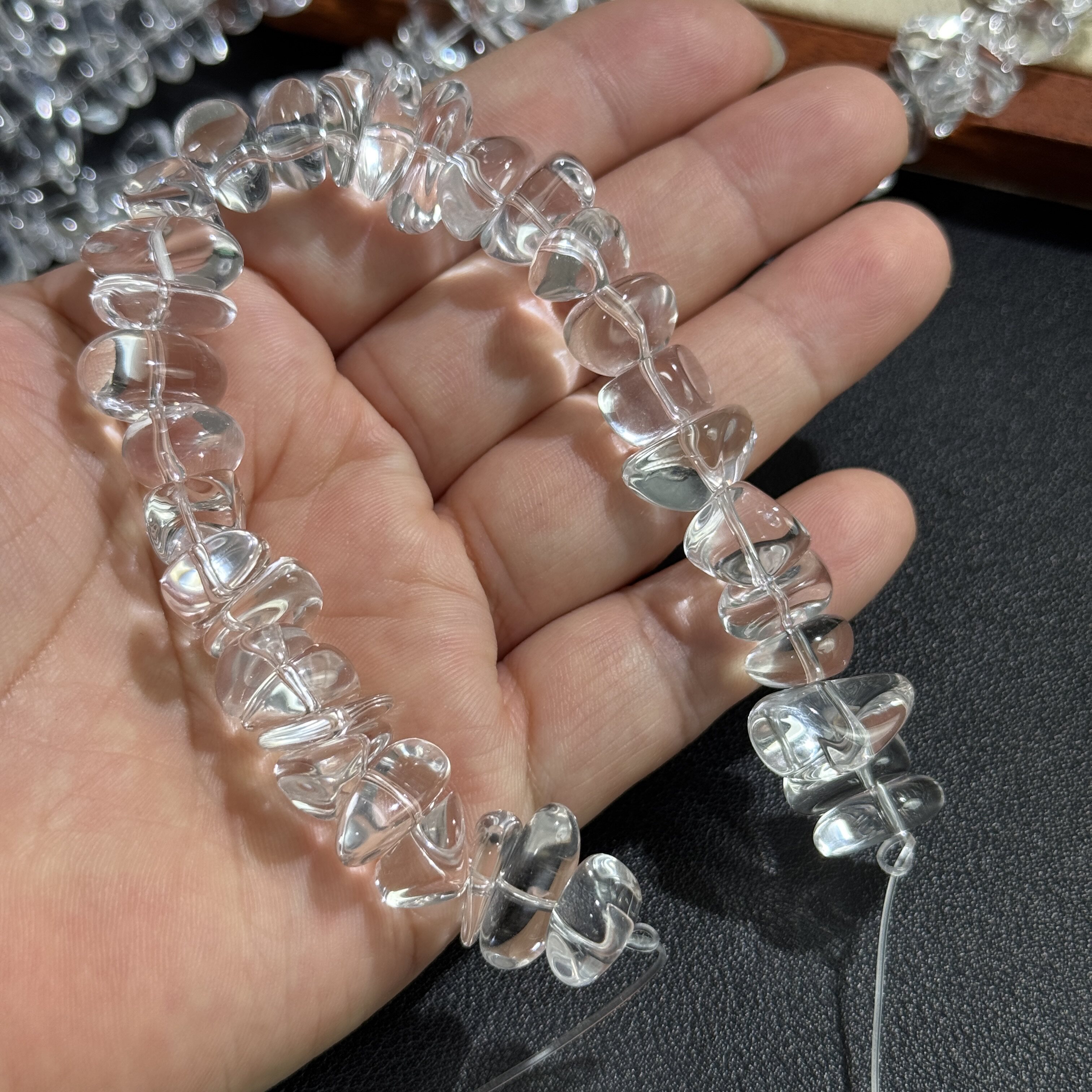 纯天然净体白水晶约15*5mm不规则饱满中孔散珠半成品Diy项链手链图片