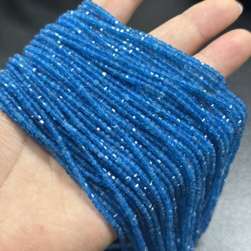 特级天然石蓝磷灰方糖2.4mm散珠半成品38cm锁骨链配珠隔珠