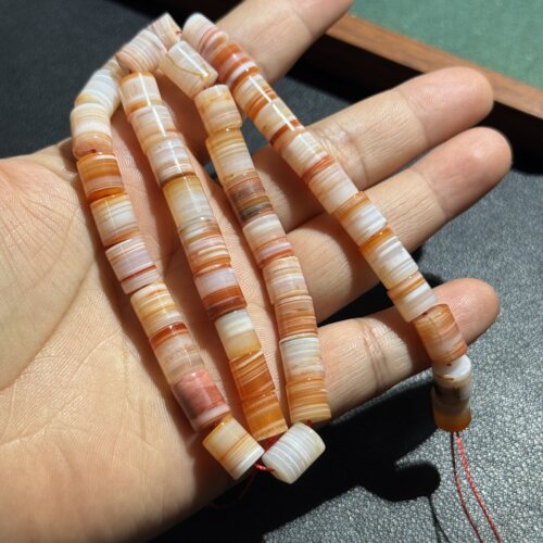 约8*10mm天然石红色缠丝玛瑙管珠散珠半成品Diy项链手链配珠