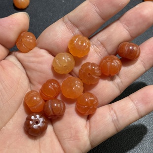 精品货天然石金丝玉南瓜珠13 9mm散珠配珠Diy项链手链配珠6颗装