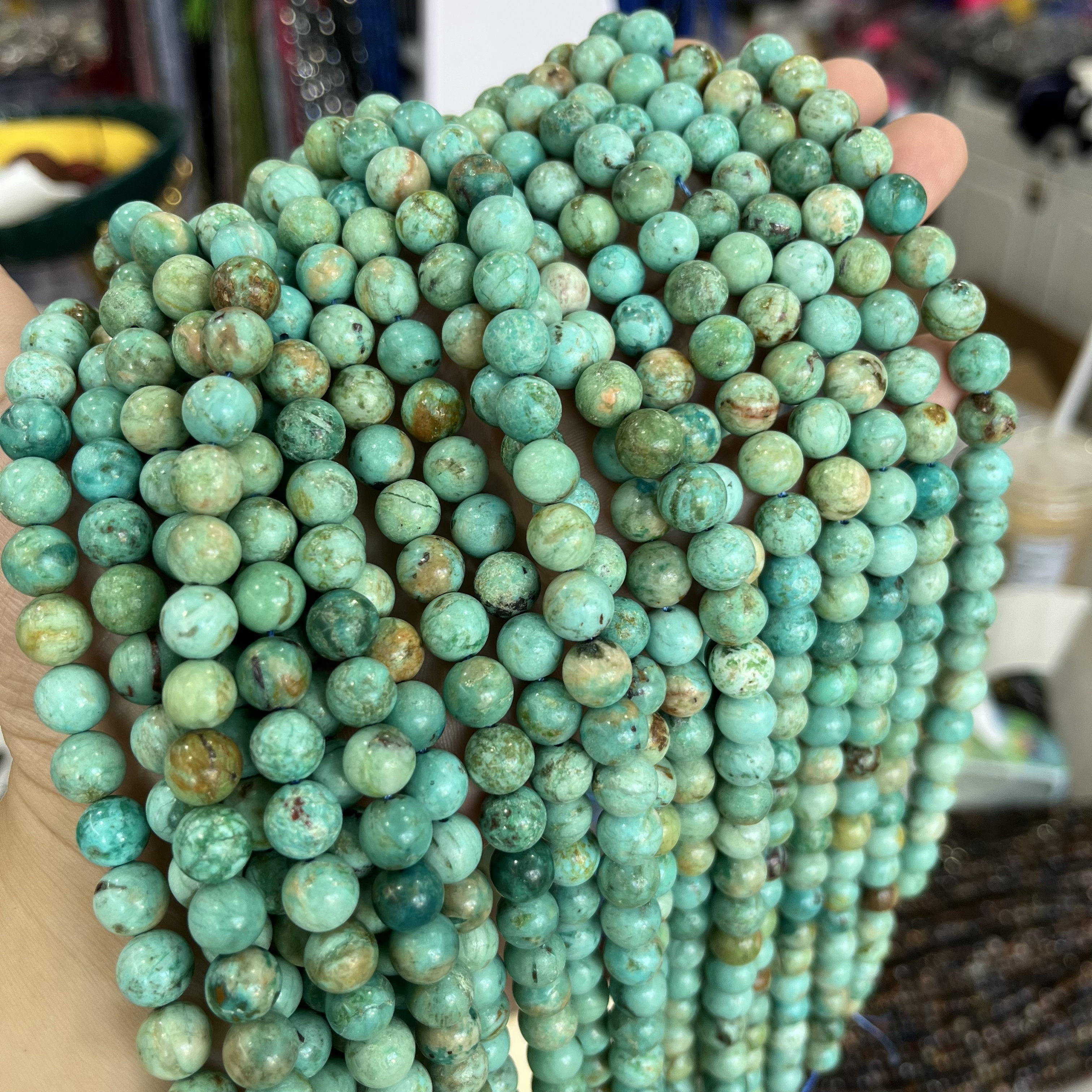 秘鲁蓝松石原矿松石圆珠半成品