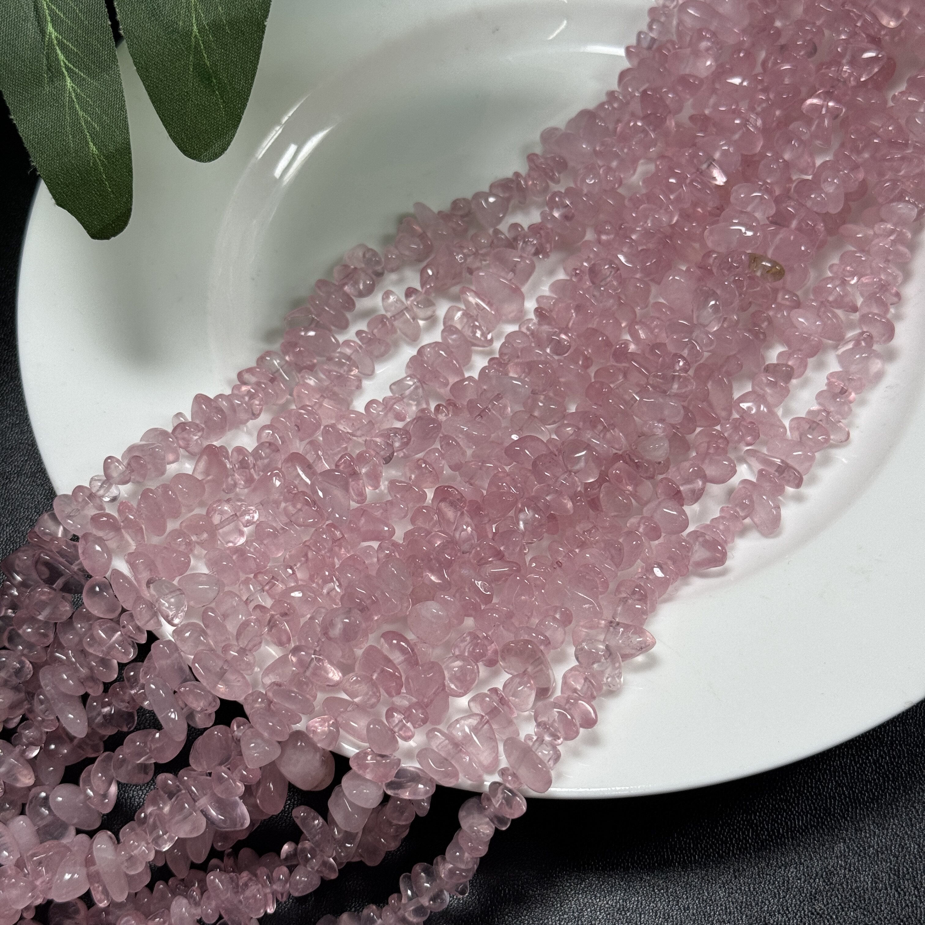 约9mm天然莫粉晶碎石散珠半成品DIY项链手链配珠80cm长