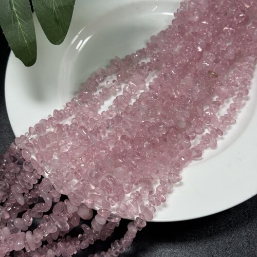 约9mm天然莫粉晶碎石散珠半成品DIY项链手链配珠80cm长