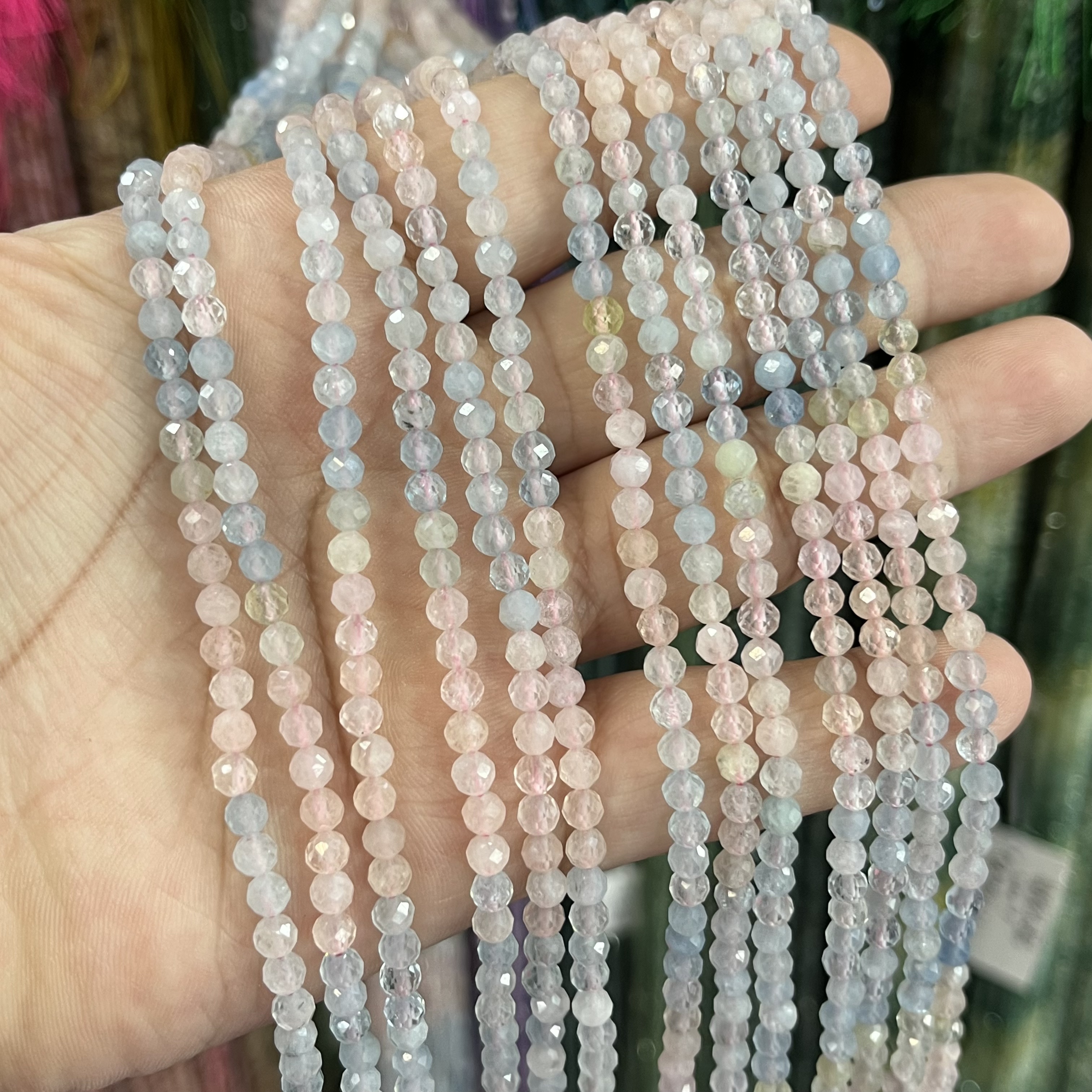 渐变色摩根石切角圆珠半成品