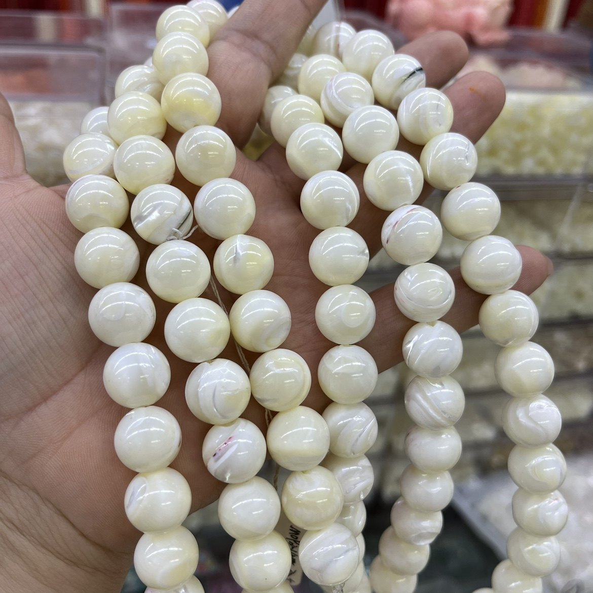 13mm白色天然马蹄螺贝圆珠散珠半成品佛珠半成品手工串珠饰品配珠
