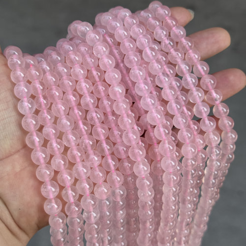 8mm-天然浅粉色柔光透粉晶散珠圆珠半成品DIY项链手链配珠