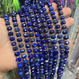 纯天然无优化切面扁7*6mm青金石散珠半成品一条约45颗Diy配珠