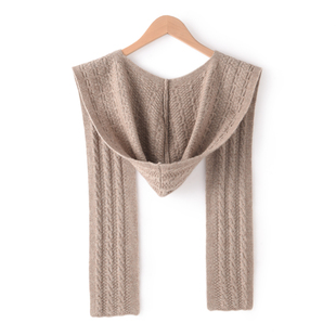 软糯山羊绒连体帽子围巾女秋冬季保暖针织麻花披肩围脖外搭两用