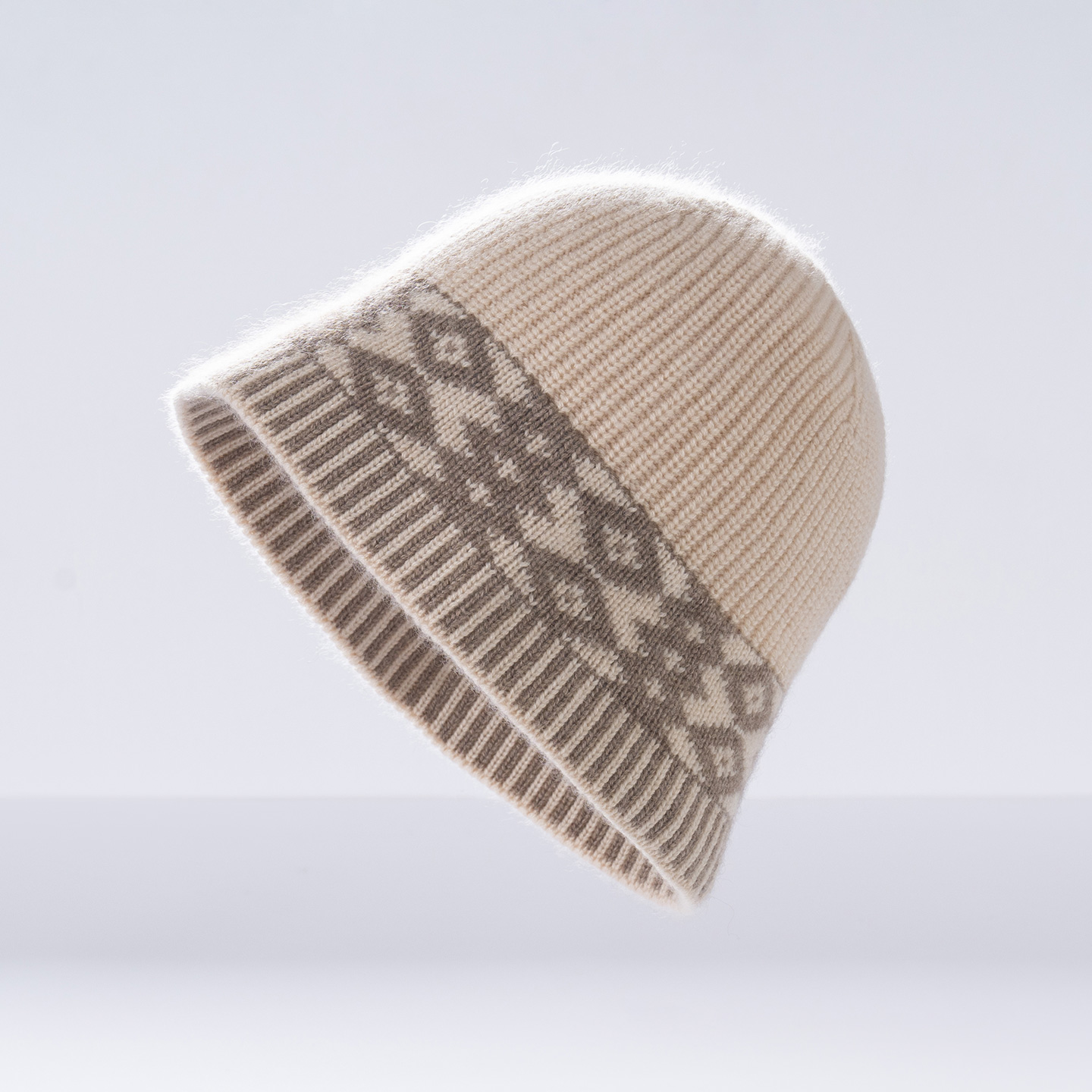 2025秋冬新款山羊绒帽子女提花针织毛线帽保暖渔夫帽显脸小冷帽