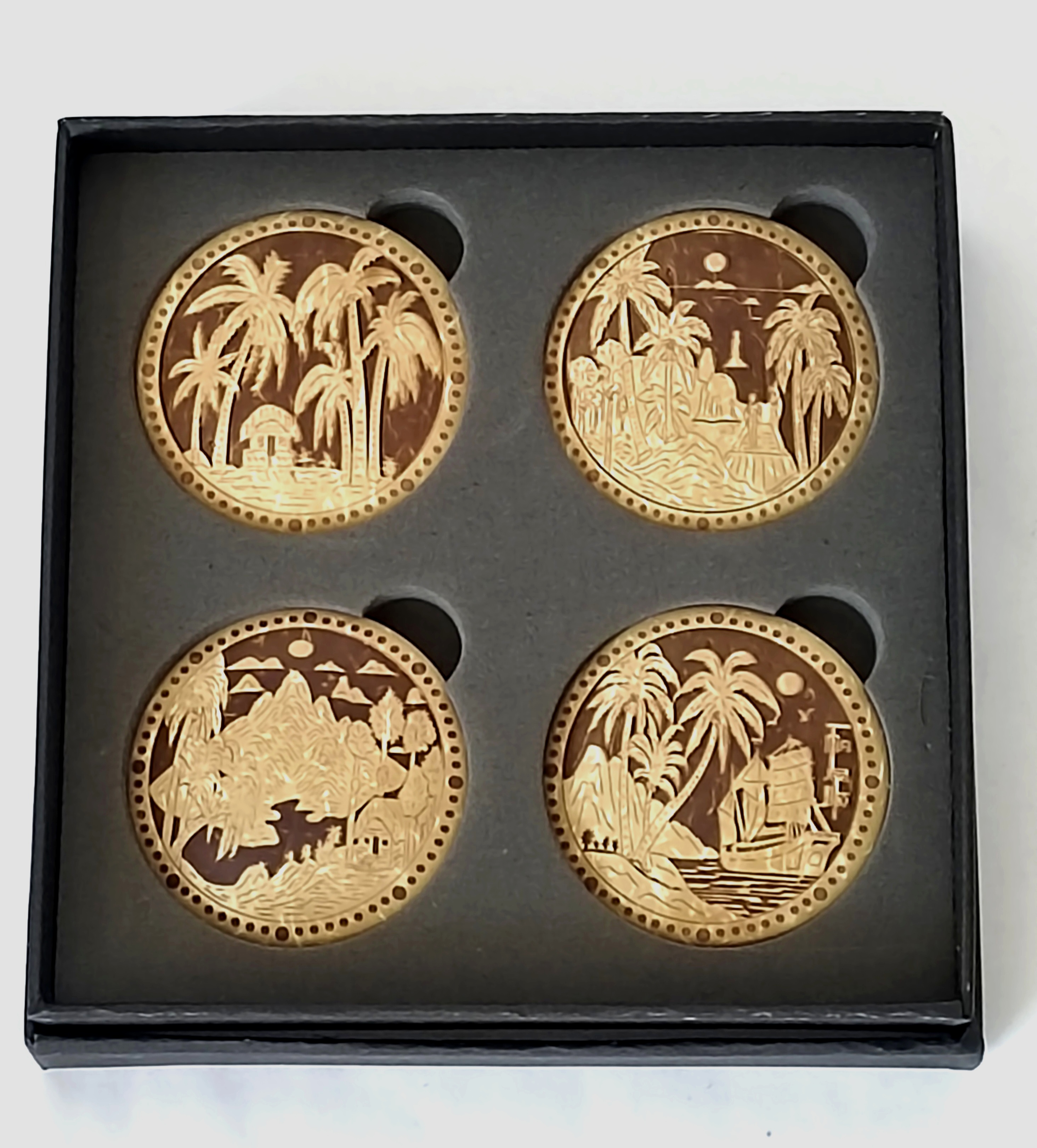 海南特色非遗椰雕四联冰箱贴手工摆画客厅办公工艺生日礼品原创直