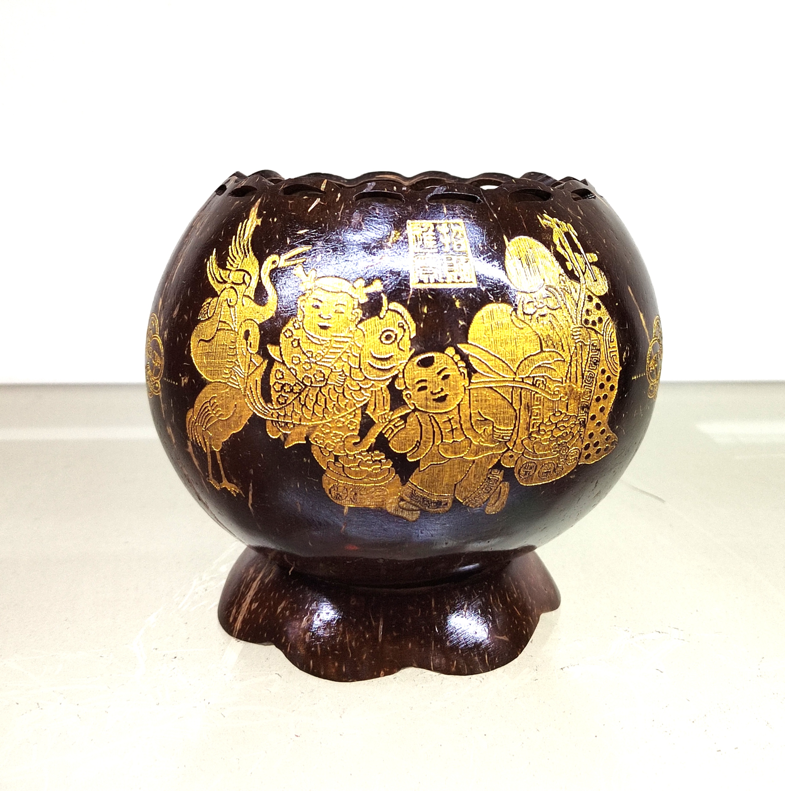 海南非遗椰雕开口储物罐富贵有余礼品生日礼物手绘特色原创直销