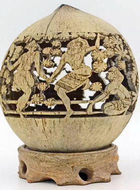 包邮海南椰雕纯手工透雕 黎族风情精致礼品 居家摆饰品 手工艺品