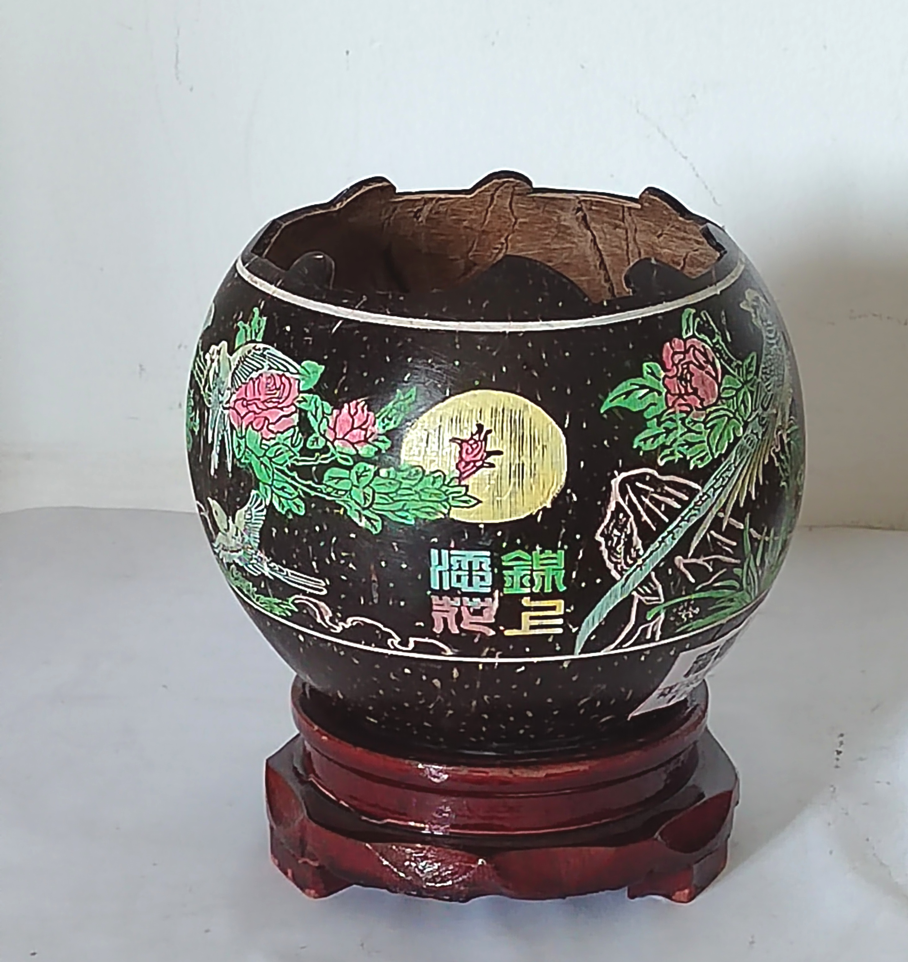 海南特色椰壳椰雕画储物罐生日礼品摆件手工实用手绘笔筒家居装饰