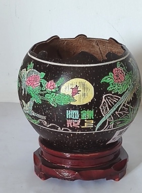 海南特色椰壳椰雕画储物罐生日礼品摆件手工实用手绘笔筒家居装饰