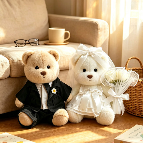 莉娜手工小熊毛绒玩具压床娃娃一对结婚公仔玩偶新婚礼物婚房布置
