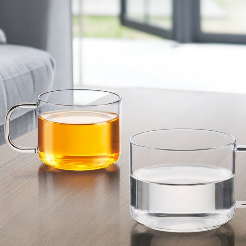 透明玻璃花草茶杯品茗杯带把手杯