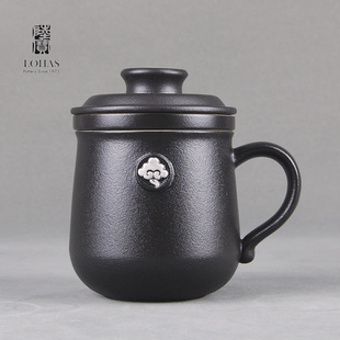 台湾陆宝陶瓷茶水过滤泡茶分离杯云中锦书盖杯300ml办公飘逸茶杯