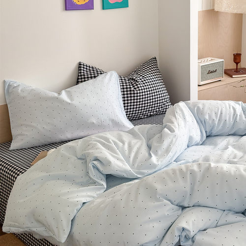 床单款四件套全棉水洗棉简约波点