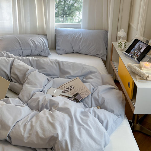 床单床笠四件套纯棉水洗棉极简