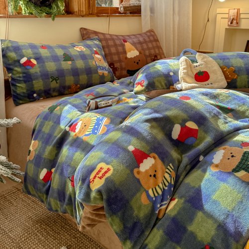 圣诞款加厚牛奶绒四件套