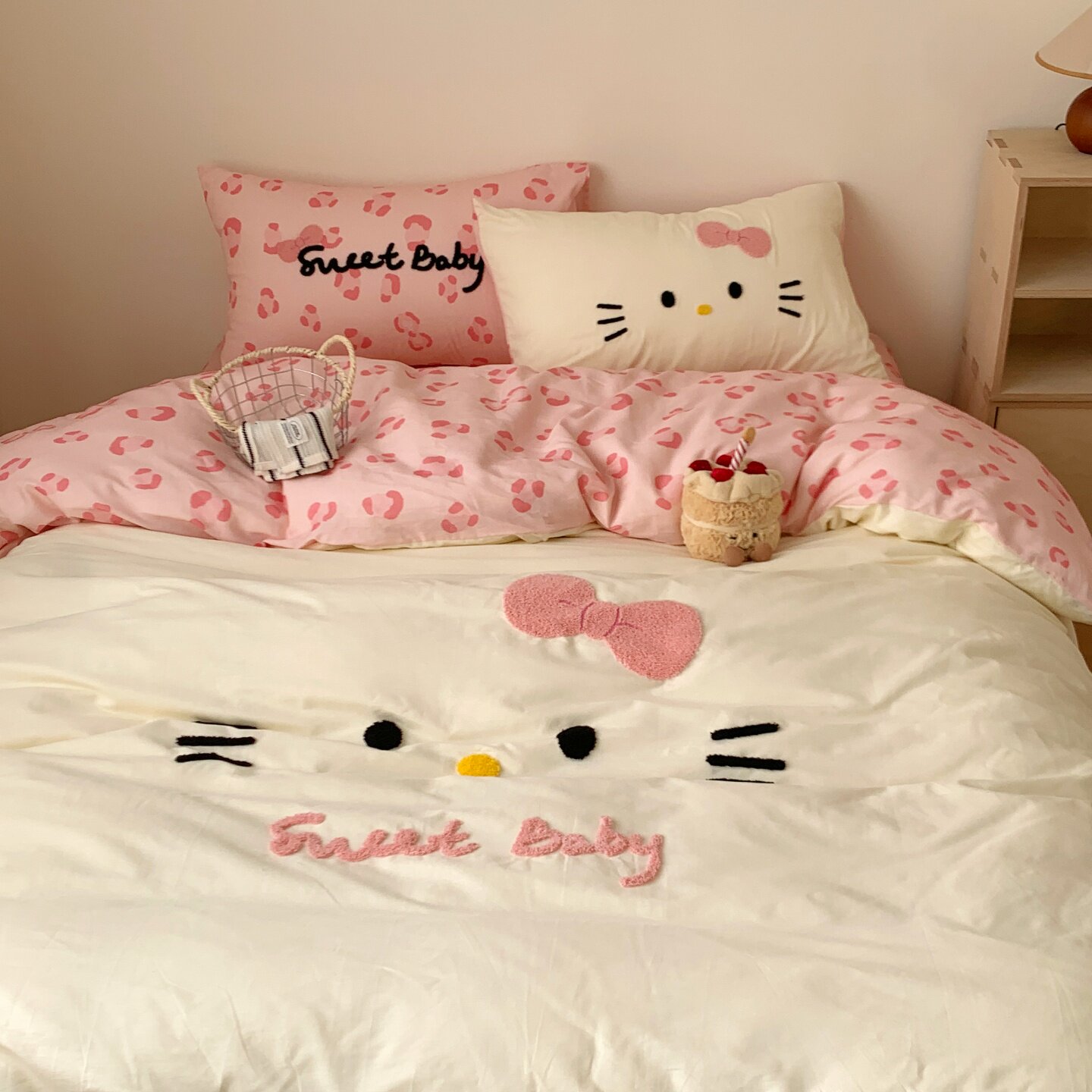 黑皮猫猫全棉床上四件套40支纯棉床单被套少女风卡通学生宿舍床品