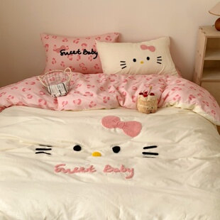 黑皮猫猫全棉床上四件套40支纯棉床单被套少女风卡通学生宿舍床品