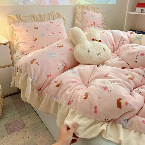 ins秋冬加厚牛奶绒四件套