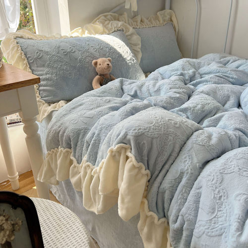 韩版蝴蝶结捧花牛奶绒四件套