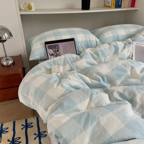 四件套百分百全棉格子简约北欧