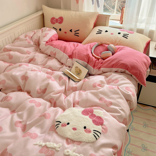床单款四件套水洗棉ins少女风