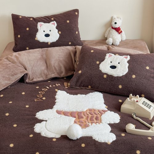 秋冬仿羊绒四件套保暖毛球装饰