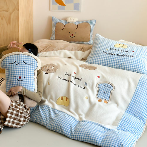 ins风卡通牛奶绒四件套秋冬加厚