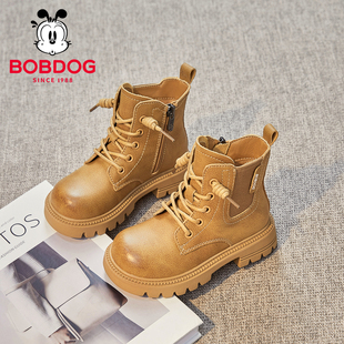 巴布豆真皮女童马丁靴2025新款秋冬儿童靴子男童短靴百搭加绒棉鞋