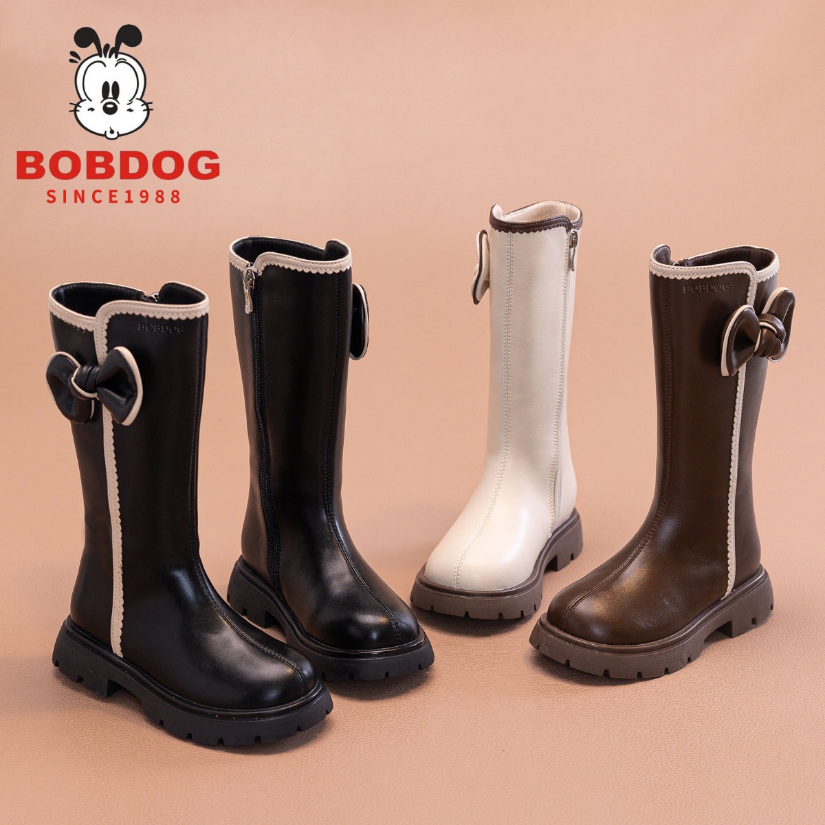 巴布豆真皮儿童马丁靴女童长筒靴