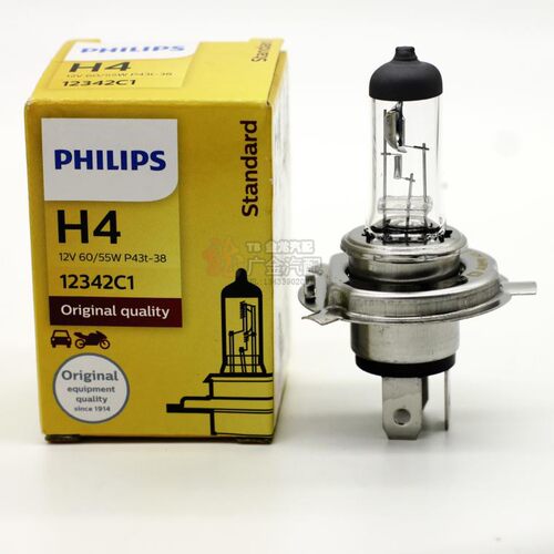 飞利浦 H4 12V 60/55W 远近光卤素汽车灯泡 三爪 P43t前大灯