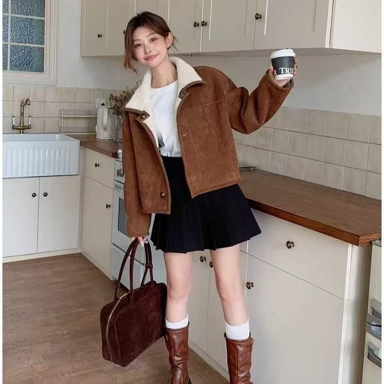 双面穿麂皮绒外套女2025秋冬款