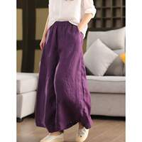 2026 New style cotton and linen wide-leg pants for women, retro sand-washed wide-leg pants, casual elastic tight waist slimming, 9-inch pants for summer loose thumbnail 4