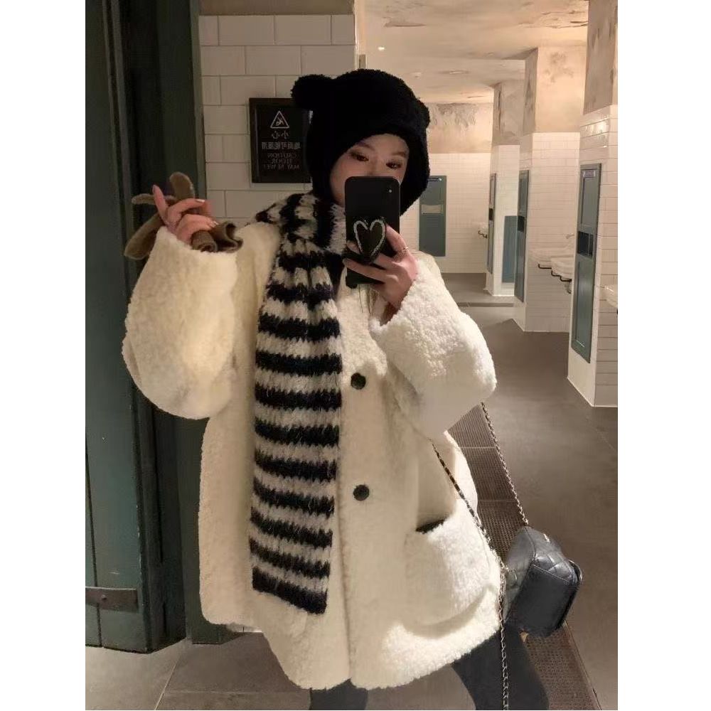 羊羔毛中长款加绒加厚毛毛大衣