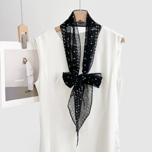 「知性波点」轻奢真丝丝巾女春夏乔琪纱多功能桑蚕丝装饰长巾披肩