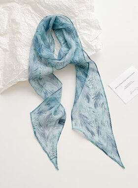 春秋夏轻薄款100%桑蚕丝长条斜角小丝巾真丝乔其纱围巾飘带搭衬衫