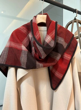 羊毛围巾女冬季经典格纹轻奢长款披肩外搭高端加厚保暖围脖