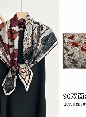 真丝羊毛围巾空调披肩外搭女2025新款系脖高级感90丝毛大方巾丝巾