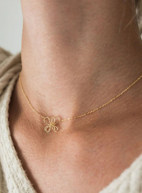MINI BLOOM 手作拉线蝴蝶锁骨项链美国进口14K包金可水洗