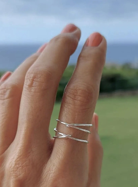 MINIBLOOM 简约双层交错线条纯银戒指开口可调节叠戴个性戒指