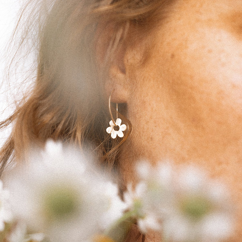 MINI BLOOM 小花系列 纯银小花耳挂金银小众设计可爱花朵圆圈耳环