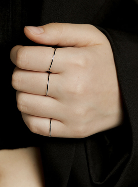 MINIBLOOM 极细红黑滴釉纯银戒指细圈戒指极简风S925纯银小众戒指