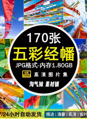 高清JPG五彩经幡图片彩旗风马旗大草原西藏民族藏地风俗民情素材